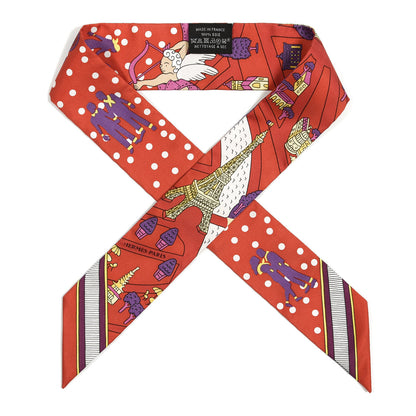 Hermes Silk Les Nouveaux Amoureux de Paris Twilly Rouge Violet Creme 1 of 4