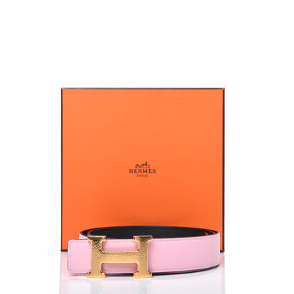 Hermes Box Togo 32mm Martelee H Belt 95 Rose Sakura Blue Nuit 8 of 8