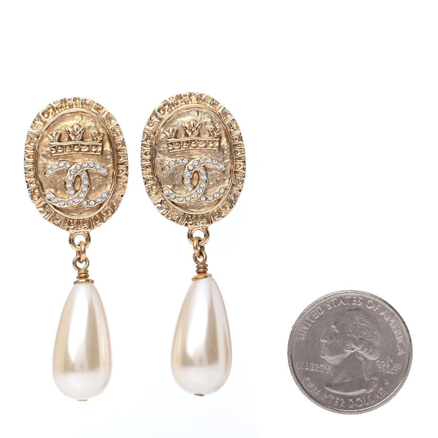 Crystal Pearl CC Drop Earrings Gold