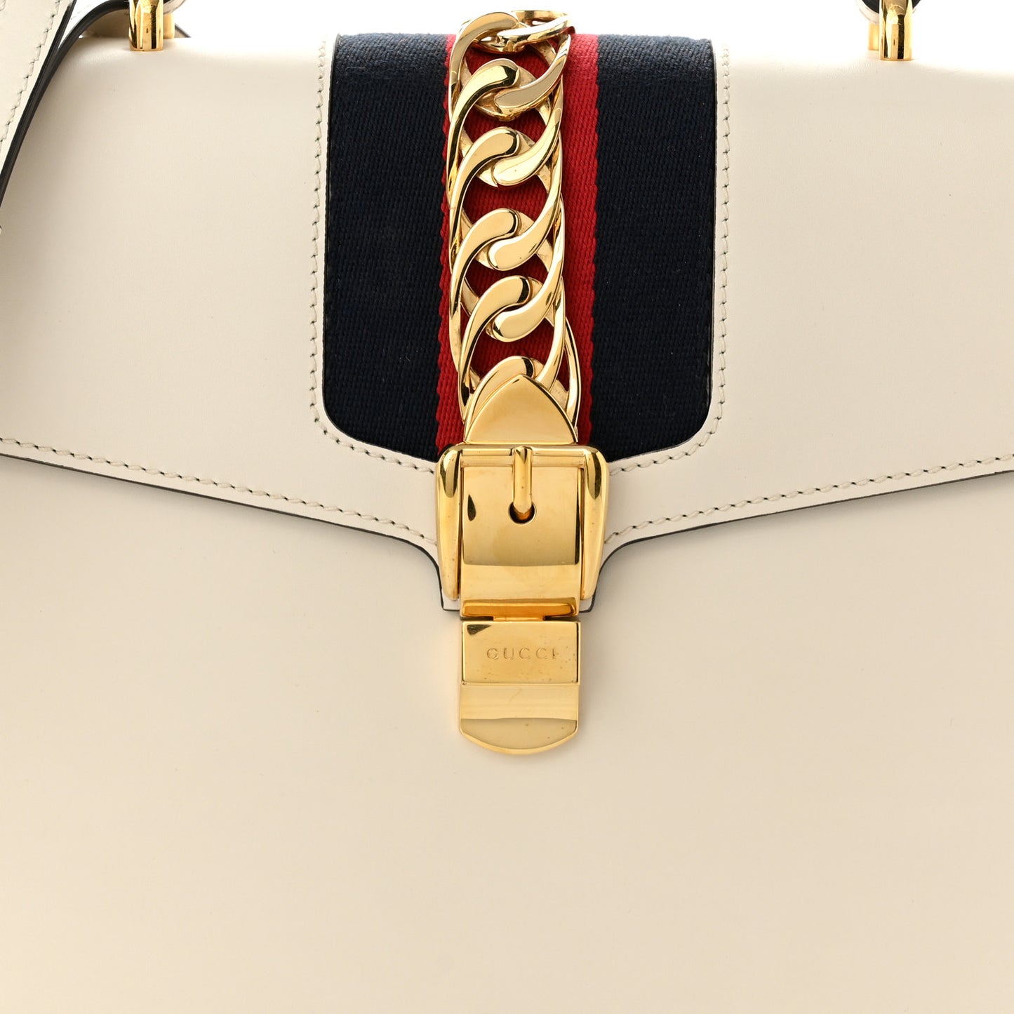 Calfskin Web Medium Sylvie Top Handle Bag White