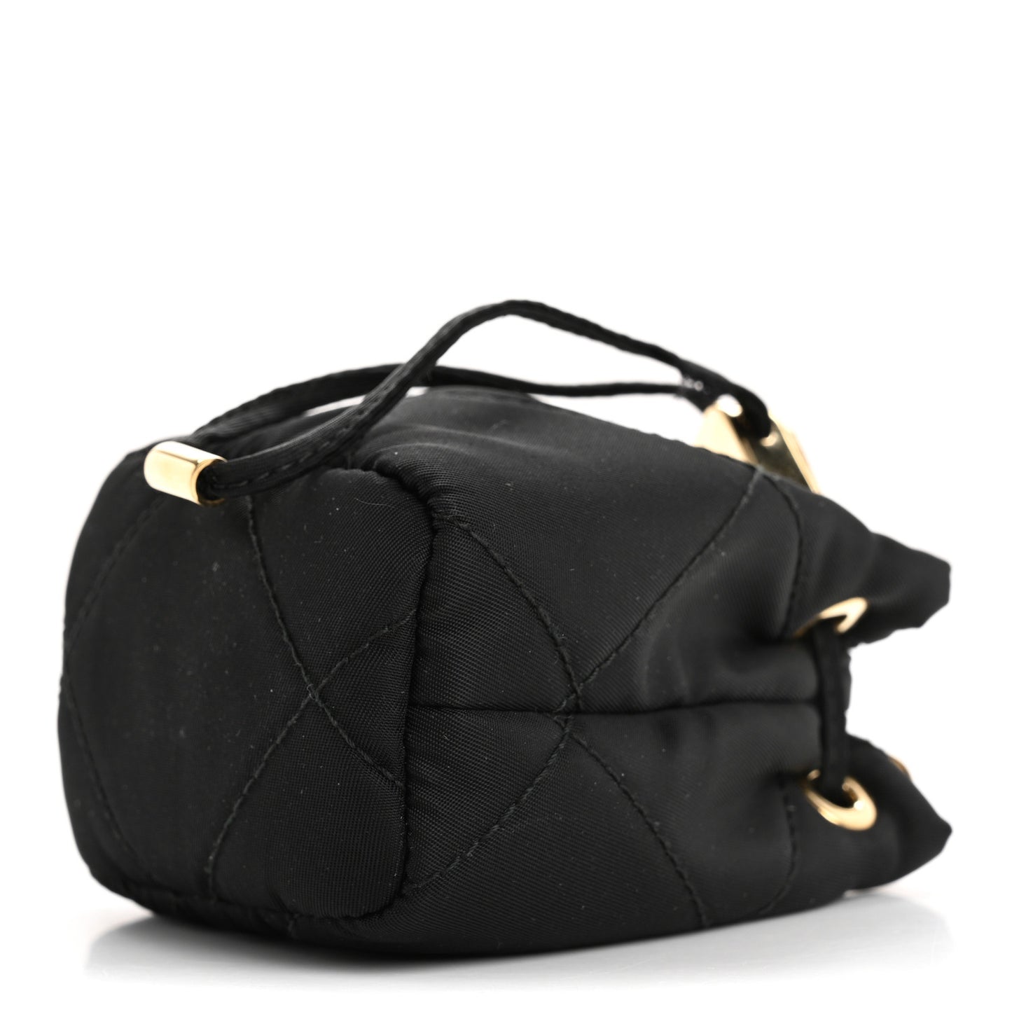 Re-Nylon Quilted Metal Triangle Logo Mini Drawcord Pouch Shoulder Bag Black