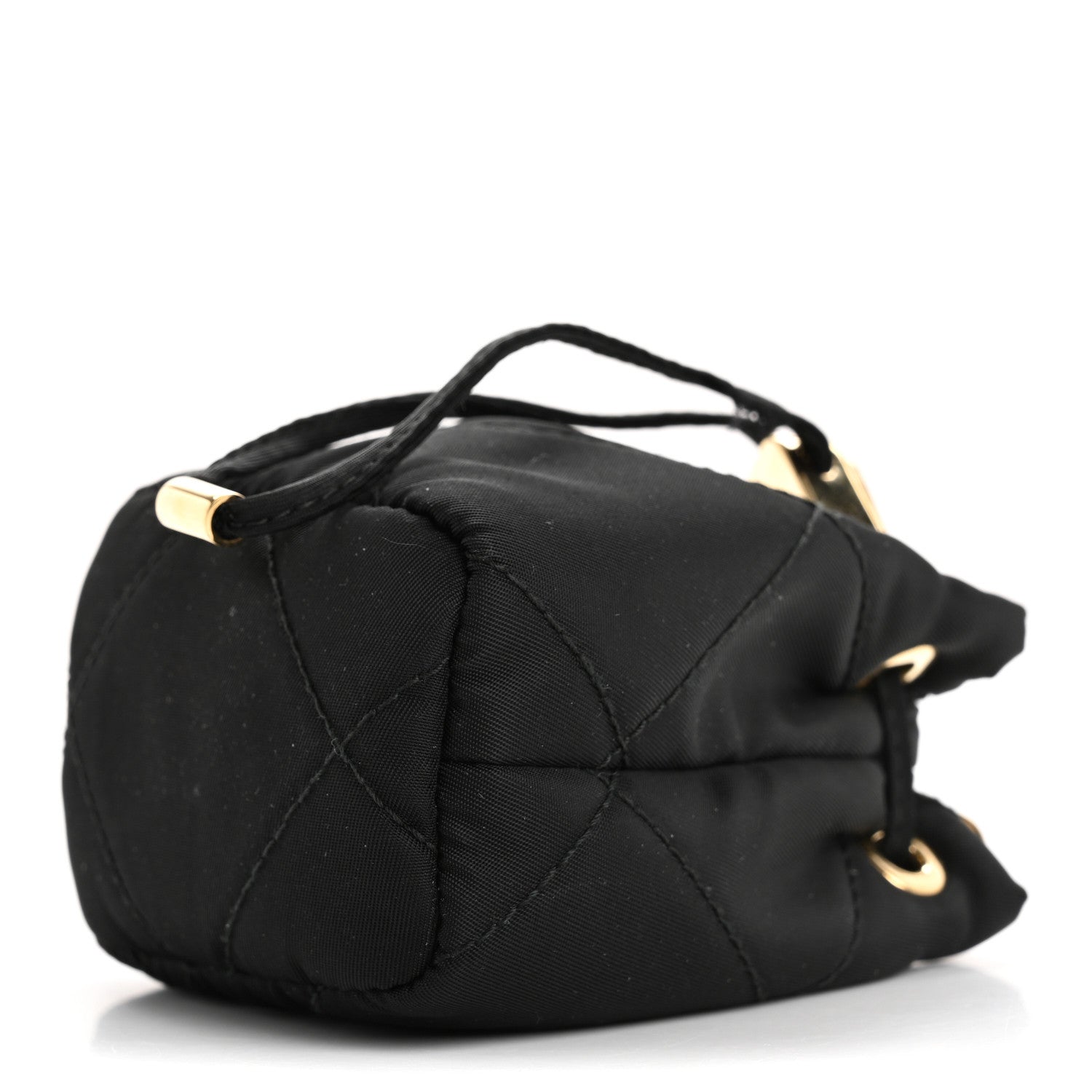 Prada Re-Nylon Quilted Metal Triangle Logo Mini Drawcord Pouch Shoulder Bag Black 11 of 16