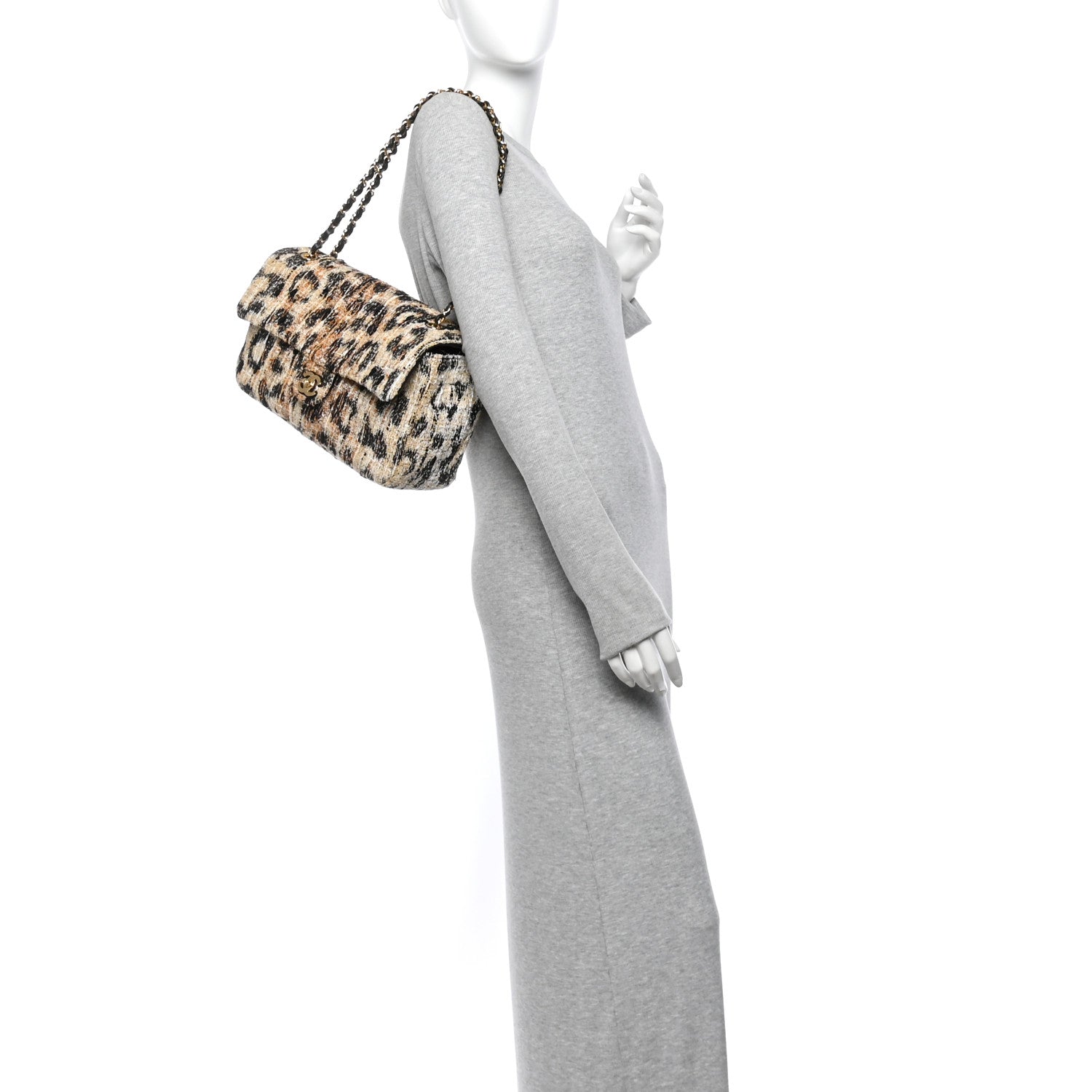 Chanel Tweed Mixed Fibers Leopard Print Small Souplissimo Maxi Flap Brown Black White 2 of 11