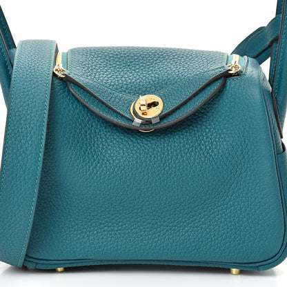 Hermes Taurillon Clemence Mini Lindy 20 Vert Bosphore 7 of 10