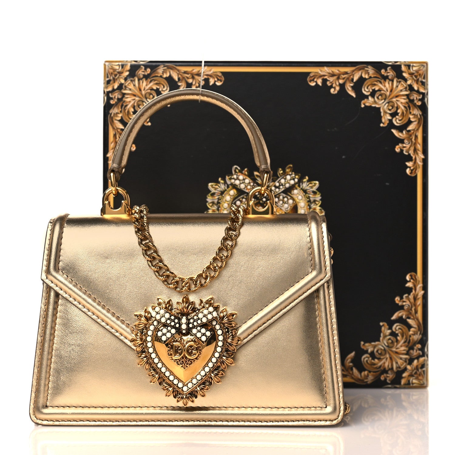 Dolce & Gabbana Smooth Calfskin Devotion Envelope Top Handle Bag Gold 9 of 9