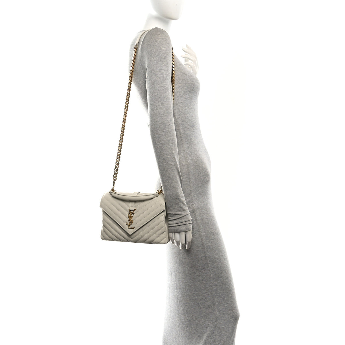 Sheepskin Matelasse Chevron Monogram Medium College Bag Crema Soft