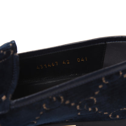 Gucci Velvet GG Monogram Horsebit Womens Jordaan Loafers 42 Blue Beige 8 of 9