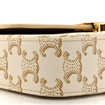 Celine Canvas Calfskin Triomphe Shoulder Bag White 10 of 10