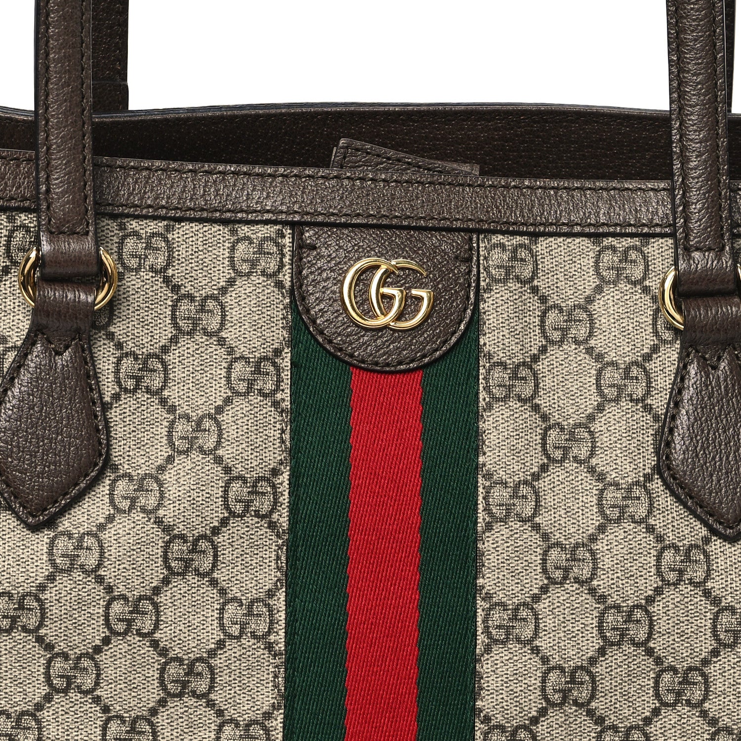 Gucci GG Supreme Monogram Textured Calfskin Web Medium Ophidia Shopping Tote Beige Ebony New Acero 8 of 11
