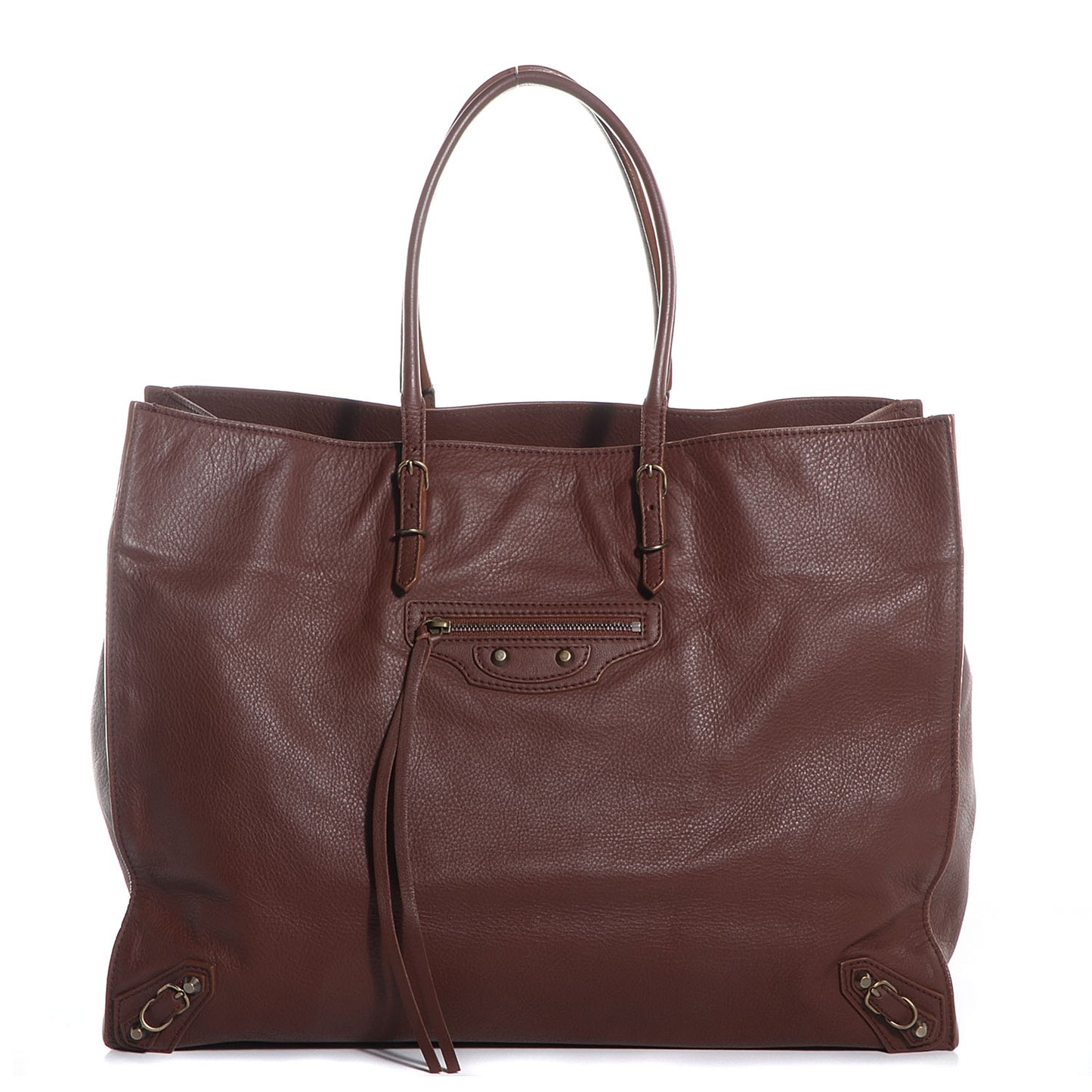 Veau Leather Papier A4 Tote Castagna