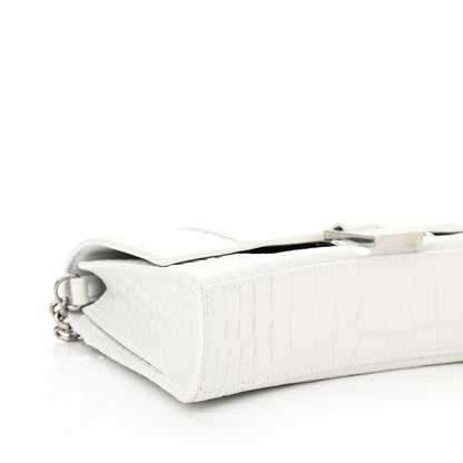Balenciaga Shiny Calfskin Crocodile Embossed Small Hourglass Evening Chain Bag White 8 of 9
