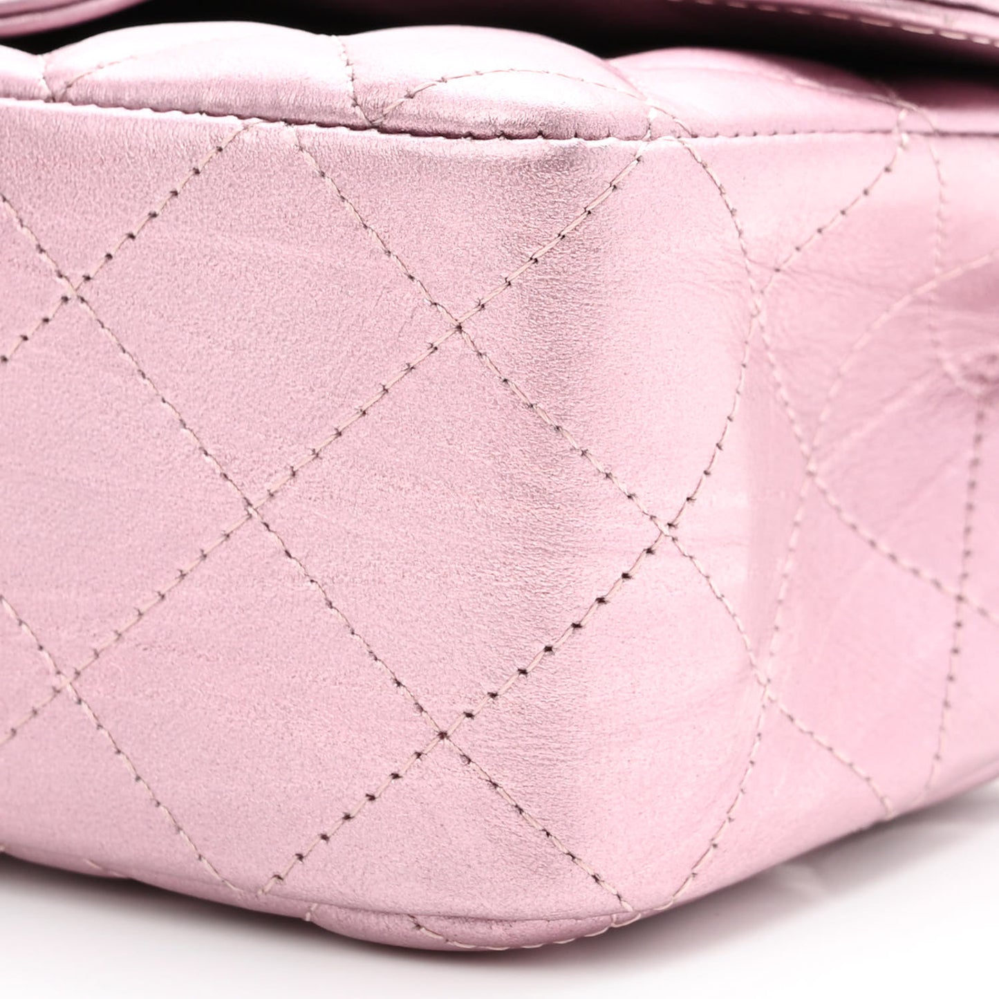 Metallic Calfskin Quilted Mini Rectangular Flap Pink