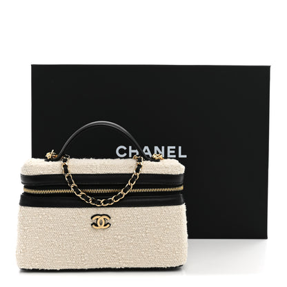 Chanel Boucle Calfskin Top Handle Slim Vanity Case With Chain Ecru Black 12 of 12