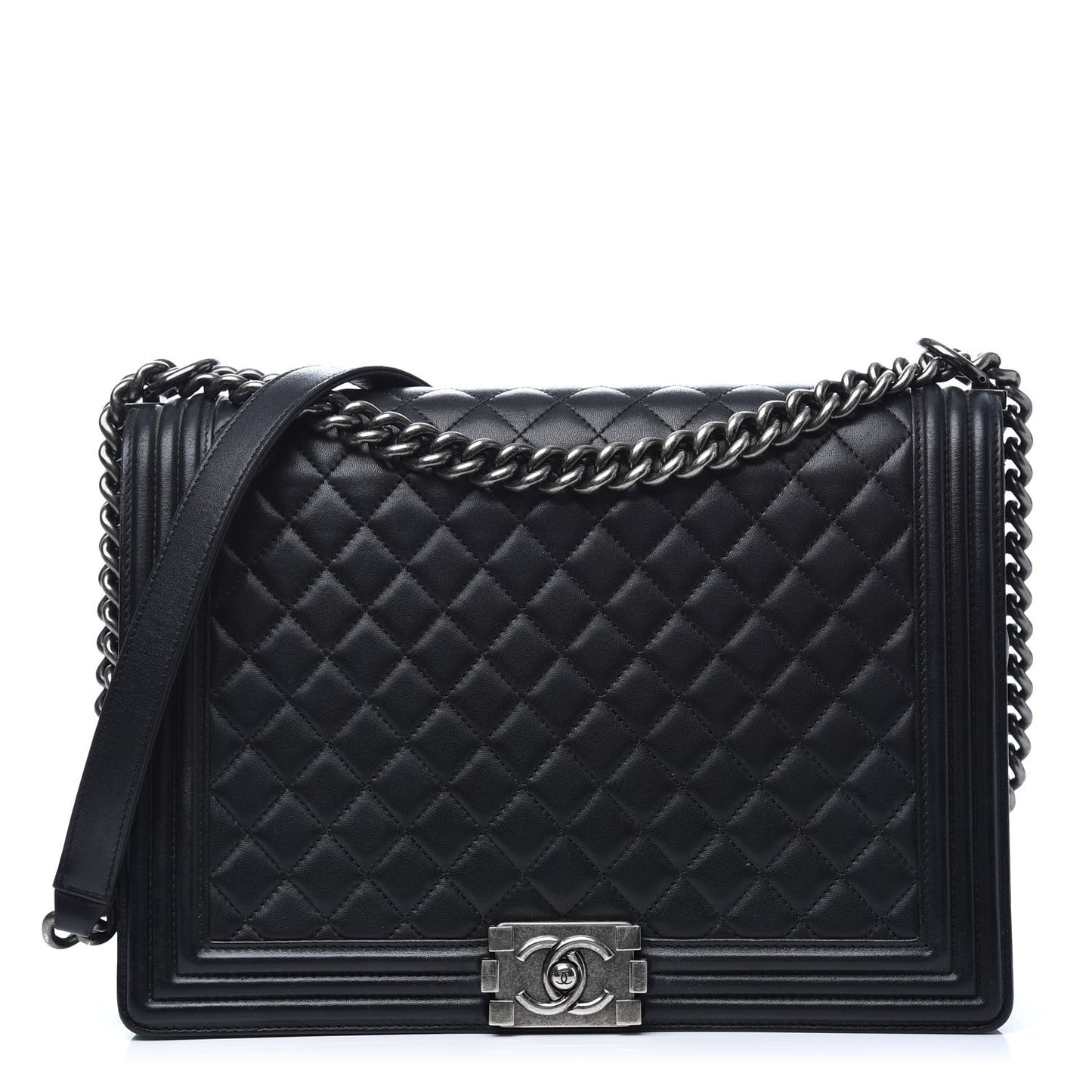 Lambskin Quilted Large Boy Flap Black