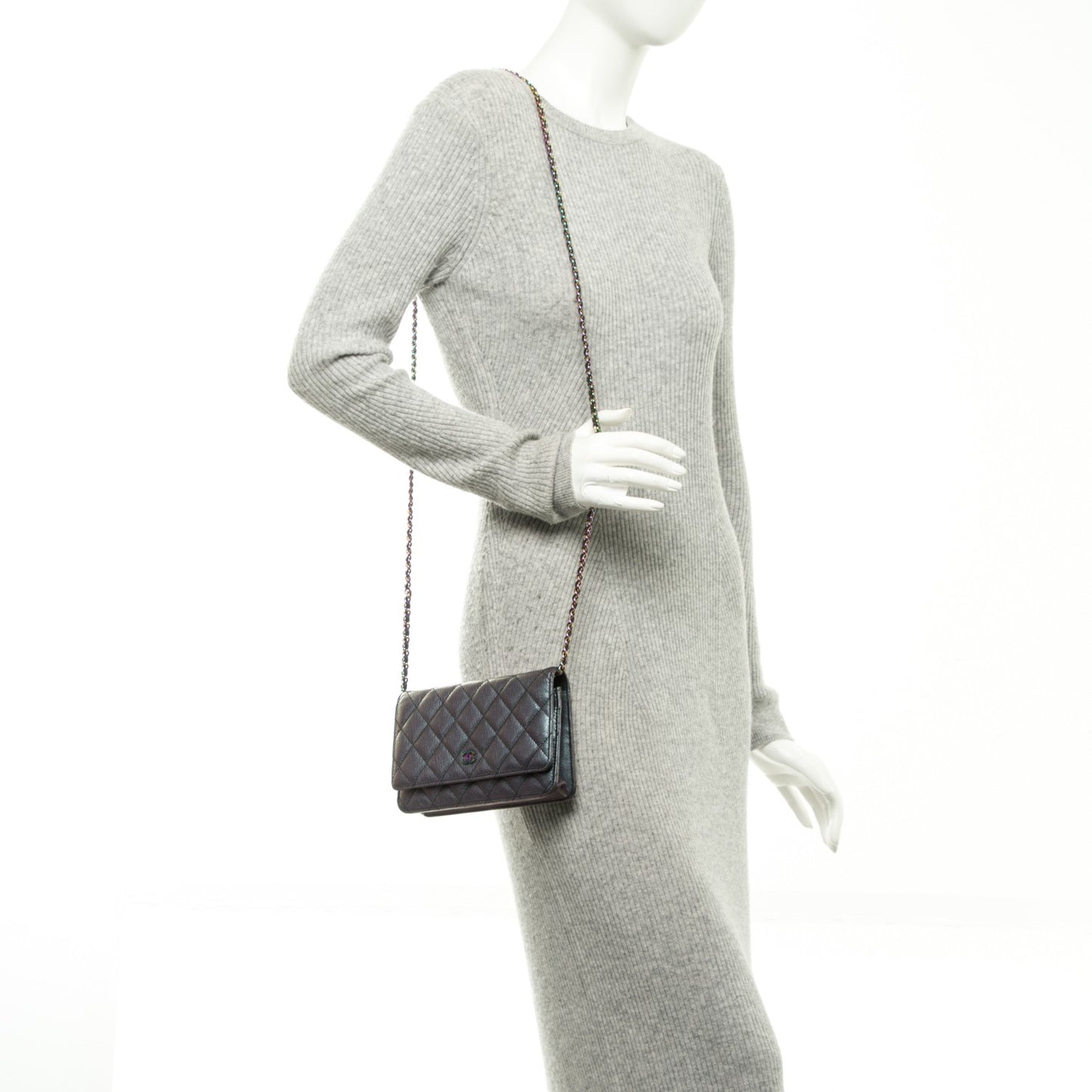 Iridescent Goatskin Quilted Wallet On Chain WOC Purple
