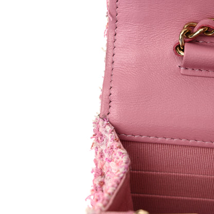 Chanel Tweed Quilted Wallet On Chain WOC Pink 13 of 15