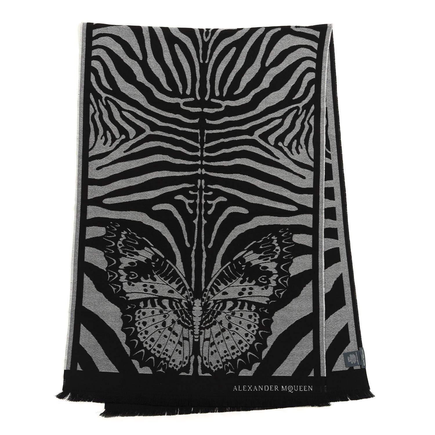 Alexander McQueen Wool Butterfly Stole Scarf Grey Black 1 of 3