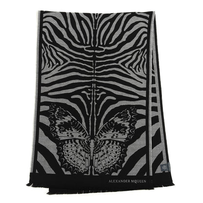 Alexander McQueen Wool Butterfly Stole Scarf Grey Black 1 of 3