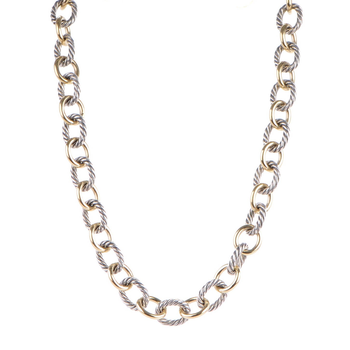 David Yurman Sterling Silver 18k Gold 12mm Large Oval Link Necklace 1 of 4
