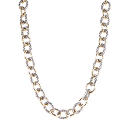 David Yurman Sterling Silver 18k Gold 12mm Large Oval Link Necklace 1 of 4