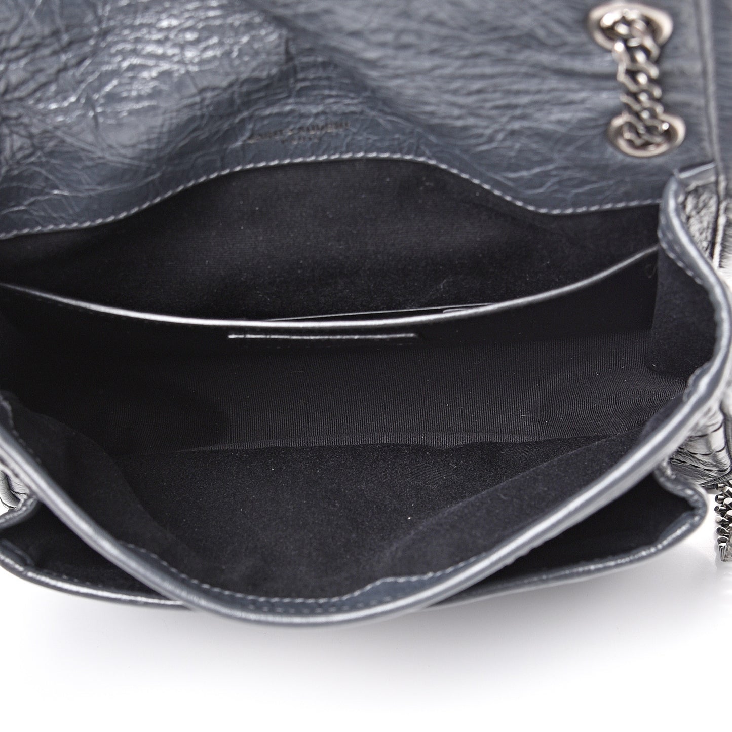 Crinkled Calfskin Matelasse Monogram Baby Niki Chain Satchel Storm