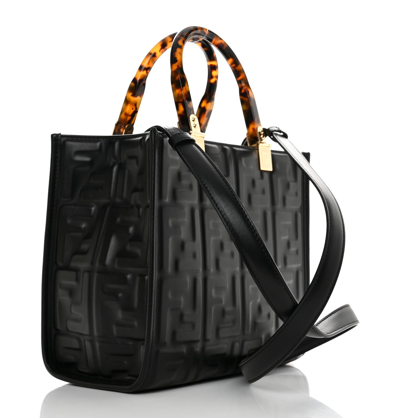 Vitello Plexiglass FF Embossed Small Fendi Sunshine Shopper Tote Black