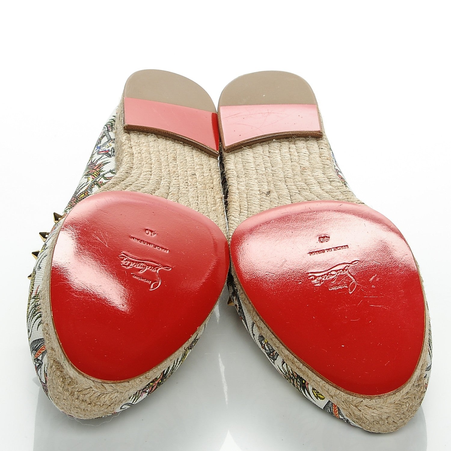 Christian Louboutin CHRISTIAN LOUBOUTIN Canvas Loubi Jungle Print Ares Spikes Flat Espadrilles 40 Ivory 7 of 7
