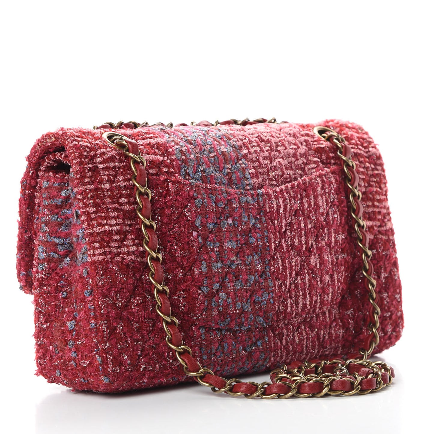 Tweed Quilted Medium Double Flap Red