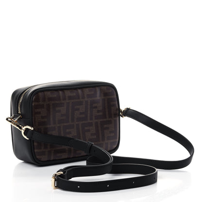 Fendi Glazed Fabric Vitello Century FF 1974 Stamp Patch Mini Camera Case Mogano Panna Black 2 of 4