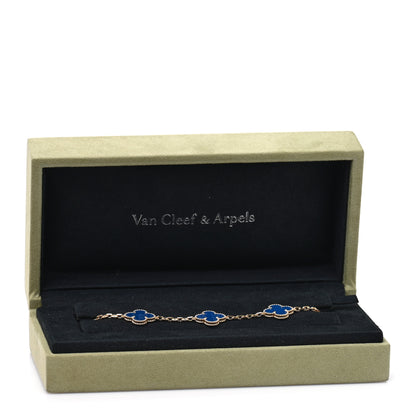 Van Cleef & Arpels 18K Yellow Gold Blue Agate 5 Motifs Vintage Alhambra Bracelet 4 of 4