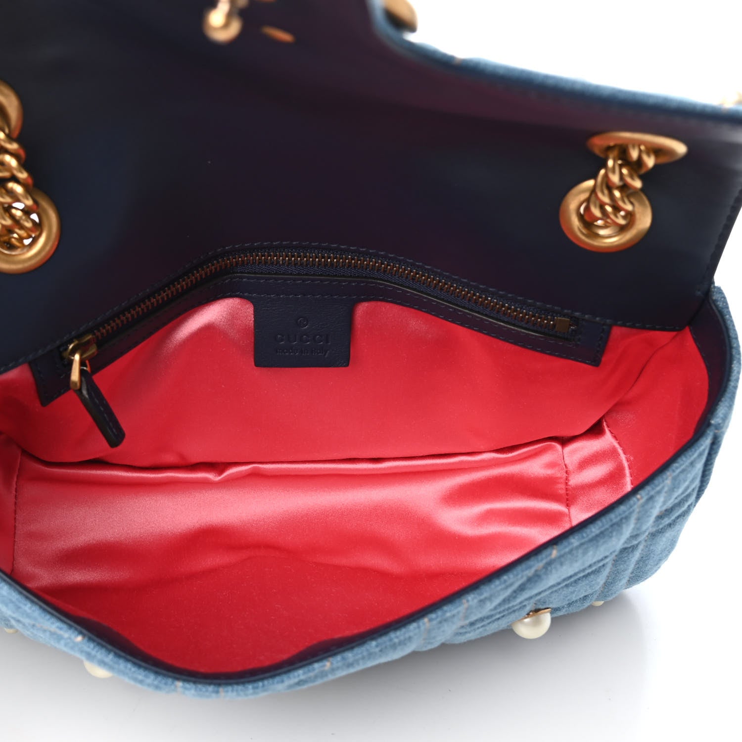 Gucci Denim Matelasse Pearl Studded Small GG Marmont Shoulder Bag Blue 4 of 4