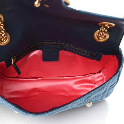 Gucci Denim Matelasse Pearl Studded Small GG Marmont Shoulder Bag Blue 4 of 4