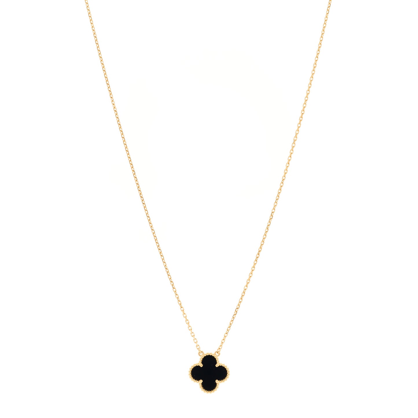 18K Yellow Gold Black Onyx Vintage Alhambra Pendant Necklace