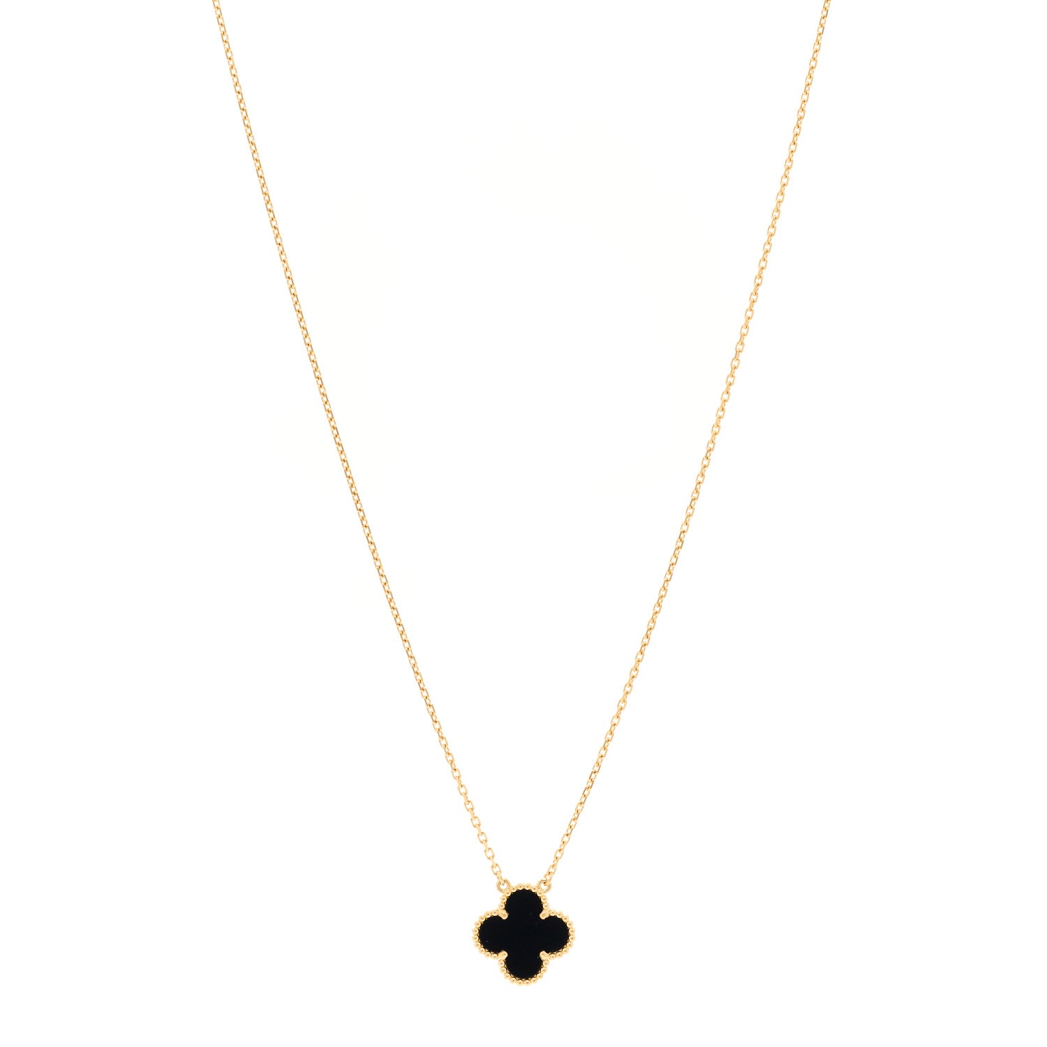 Van Cleef & Arpels 18K Yellow Gold Black Onyx Vintage Alhambra Pendant Necklace 1 of 4