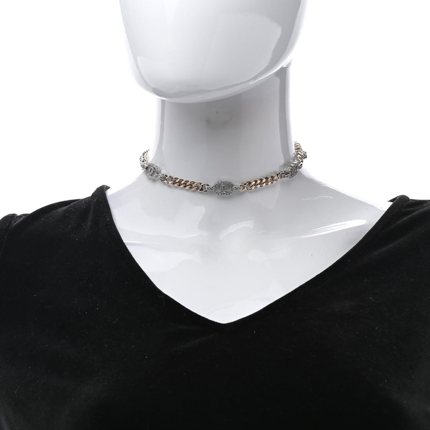 Crystal Chain CC Link Choker Gold Silver