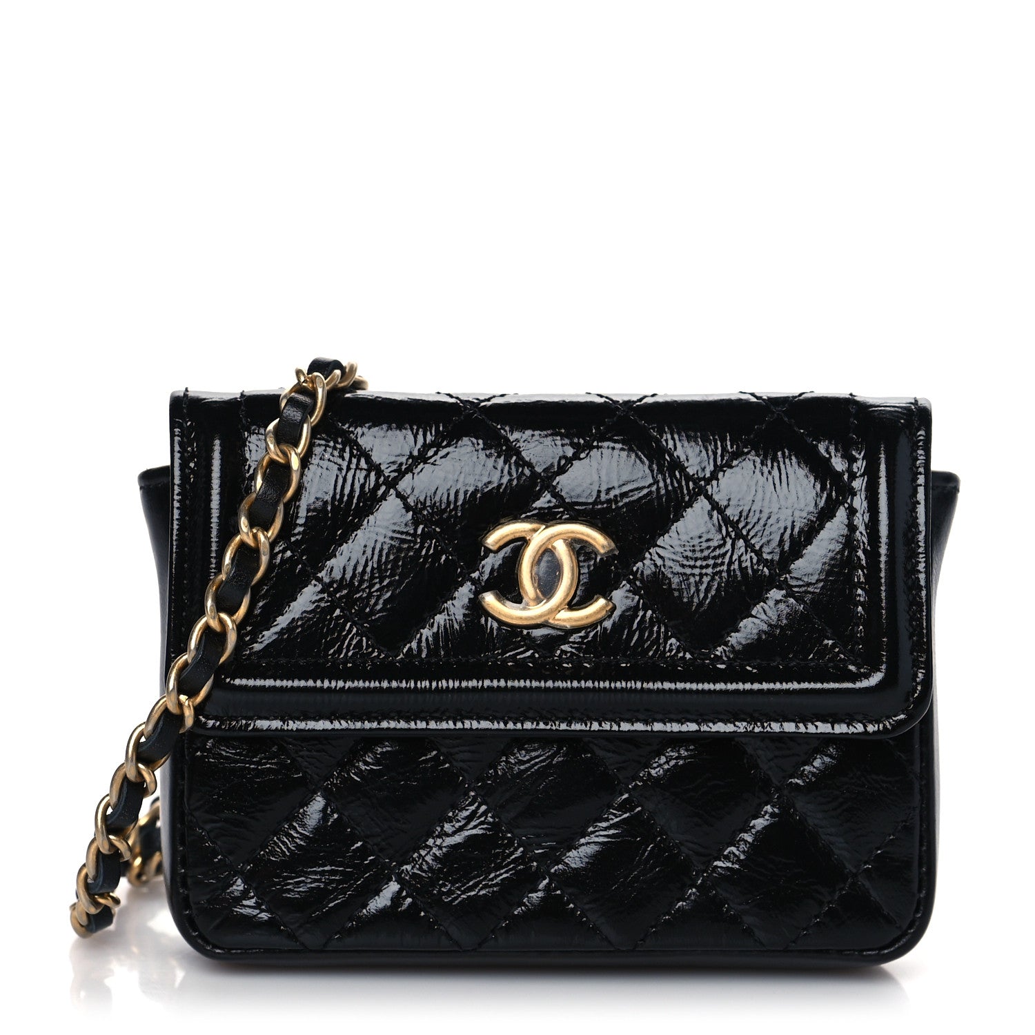 Chanel Shiny Aged Calfskin Quilted Waist Belt Bag Black 1 of 11