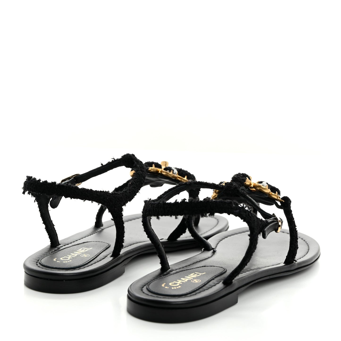 Tweed CC Turnlock Thong Sandals 39 Black