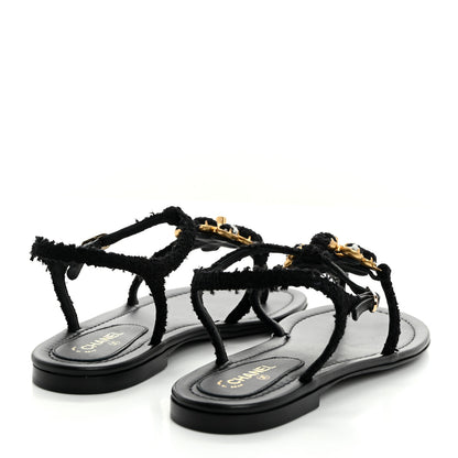 Chanel Tweed CC Turnlock Thong Sandals 39 Black 4 of 7