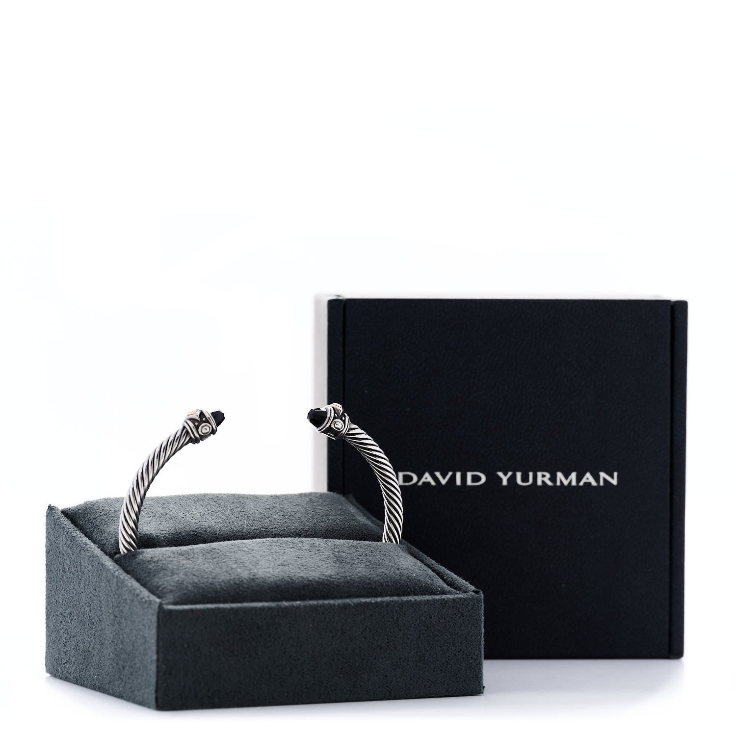 David Yurman Sterling Silver 18K Yellow Gold Black Onyx 4mm Cable Renaissance Bracelet 5 of 5