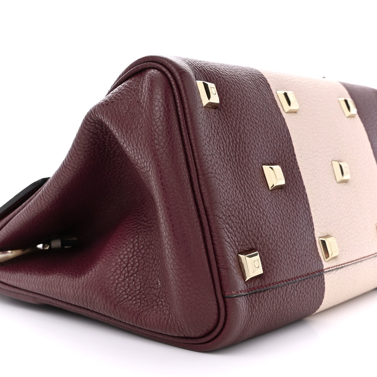 Salvatore Ferragamo Grained Calfskin Studio Top Handle Bag Burgundy Beige 10 of 15