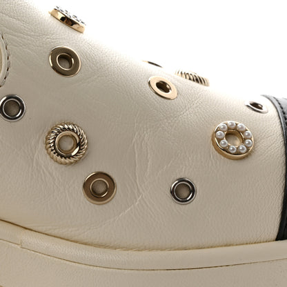 Chanel Lambskin Riveted Cap Toe Short Boots 38 Ivory Black 8 of 10