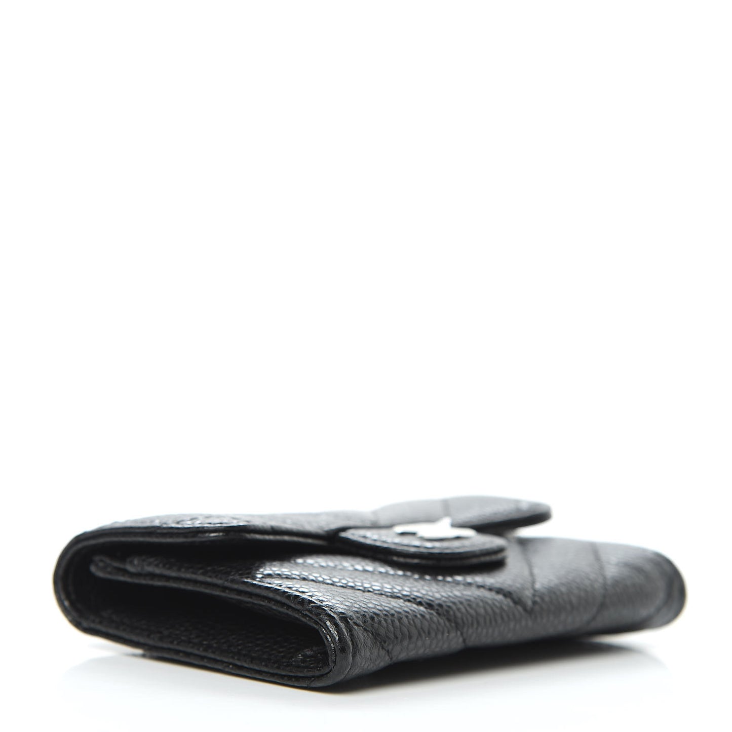 Caviar Chevron Quilted Flap Card Holder Black