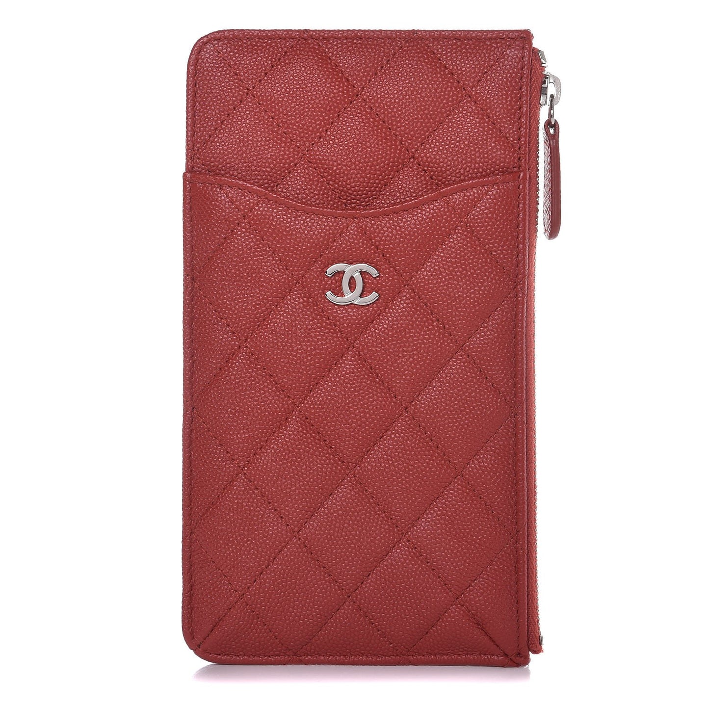 Caviar Quilted Flat Wallet Pouch Red