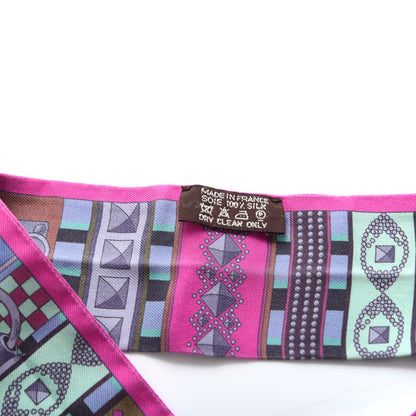 Hermes Silk Colliers de Chiens Twilly Fuchsia Vert Mauve 2 of 3