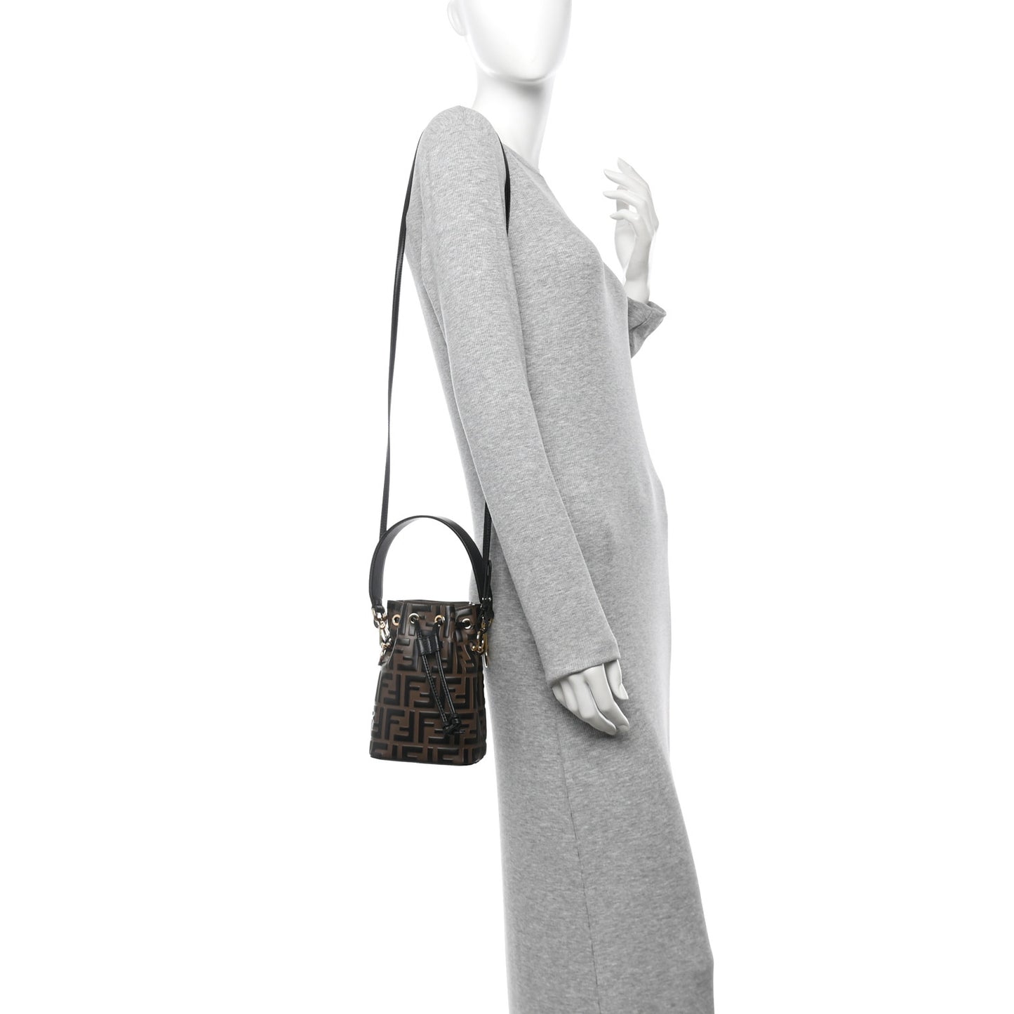 Vitello Liberty F is Fendi Bi-Color FF 1974 Embossed Mini Mon Tresor Bucket Bag Maya Black