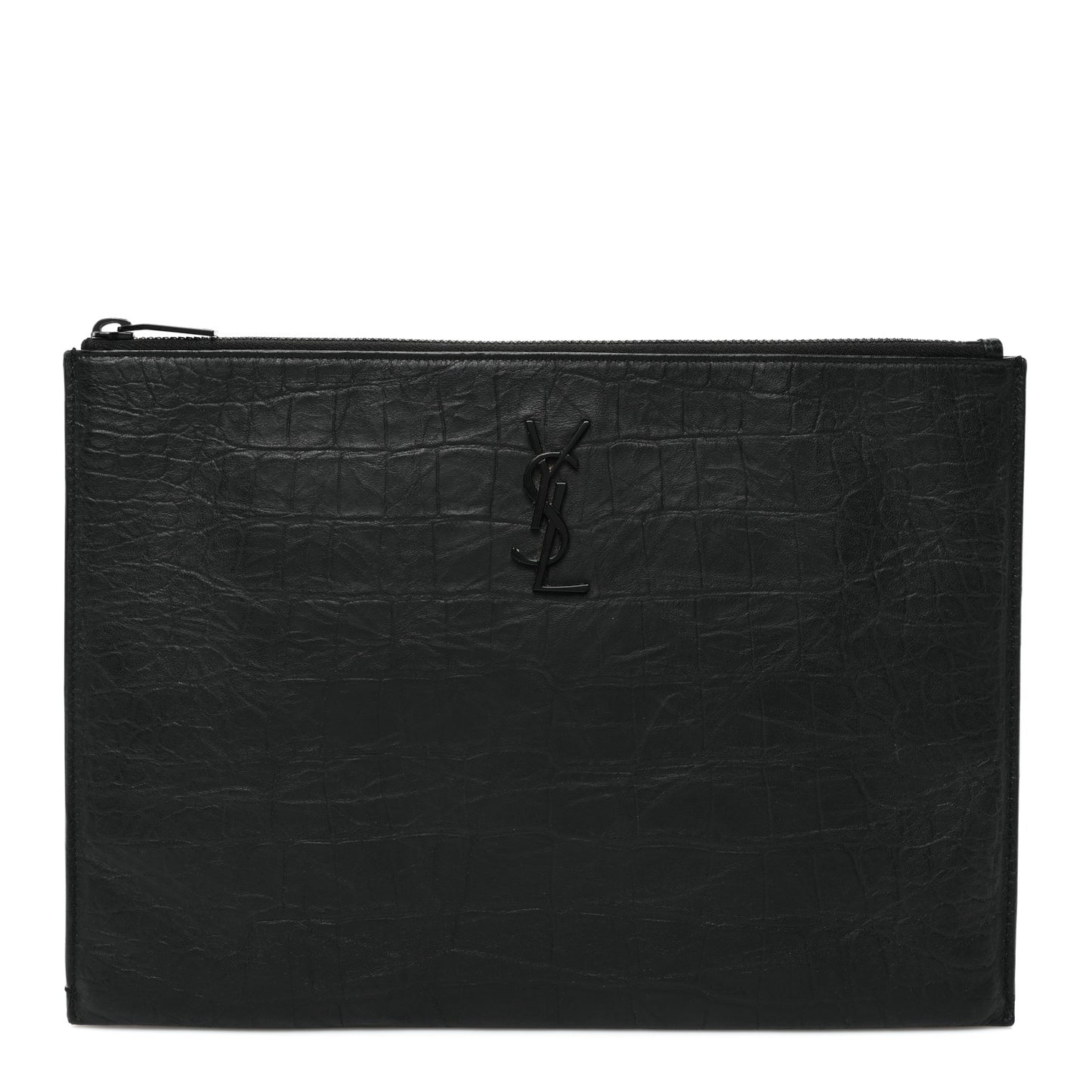 Calfskin Crocodile Embossed Monogram iPad Case Black