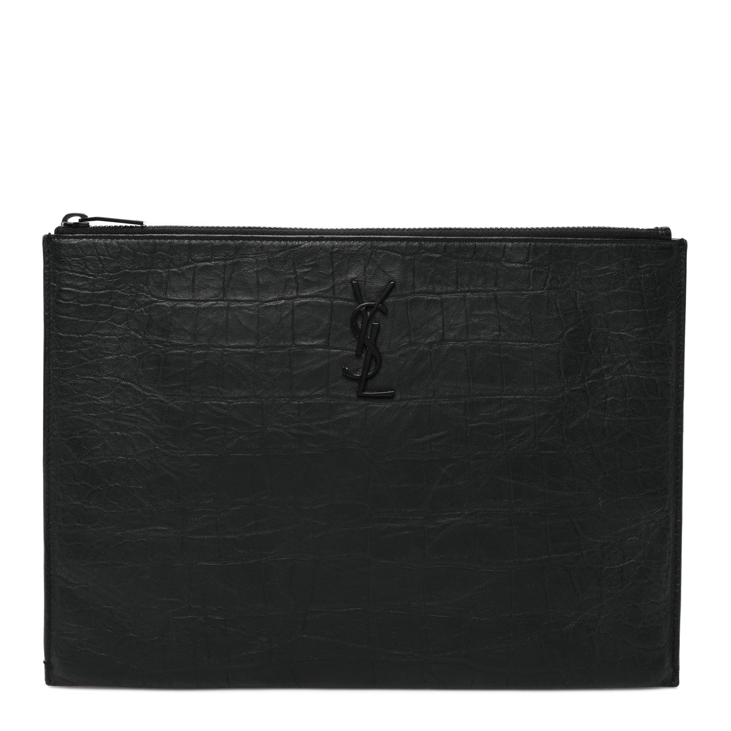 Saint Laurent Calfskin Crocodile Embossed Monogram iPad Case Black 1 of 6