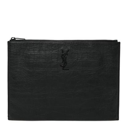 Saint Laurent Calfskin Crocodile Embossed Monogram iPad Case Black 1 of 6