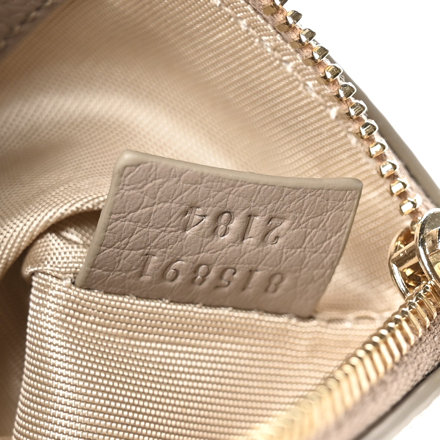 GG Grainy Calfskin Emblem Zip Key Case Taupe