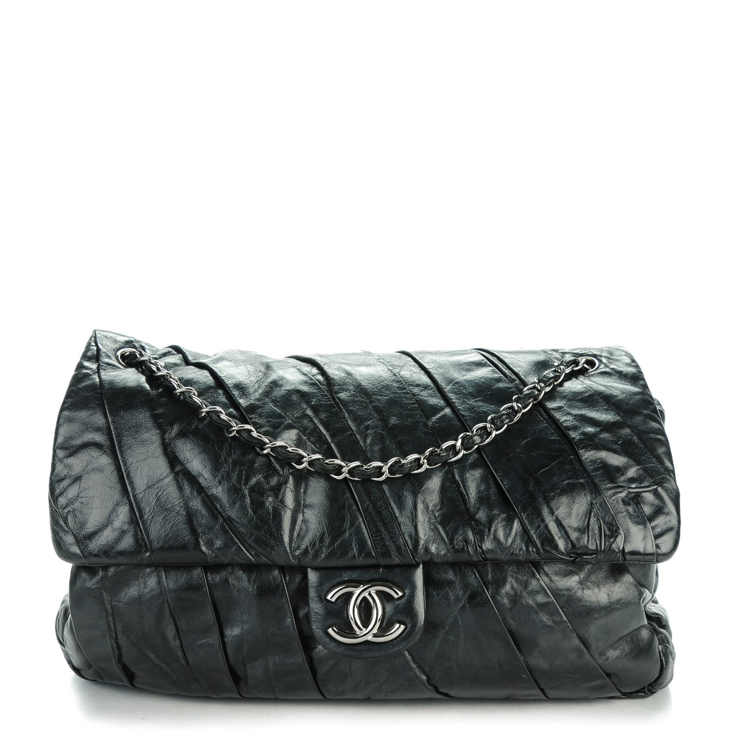 Glazed Calfskin Twisted Maxi Flap Black